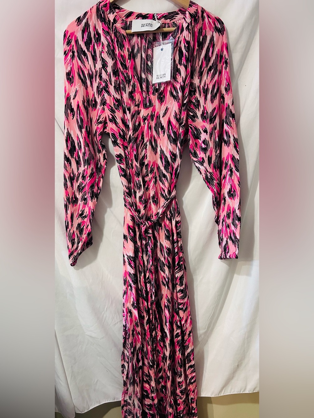 silvian heach Long-sleeve Midi Style Dress Pink & Black Viscose NWT SIZE 10-12